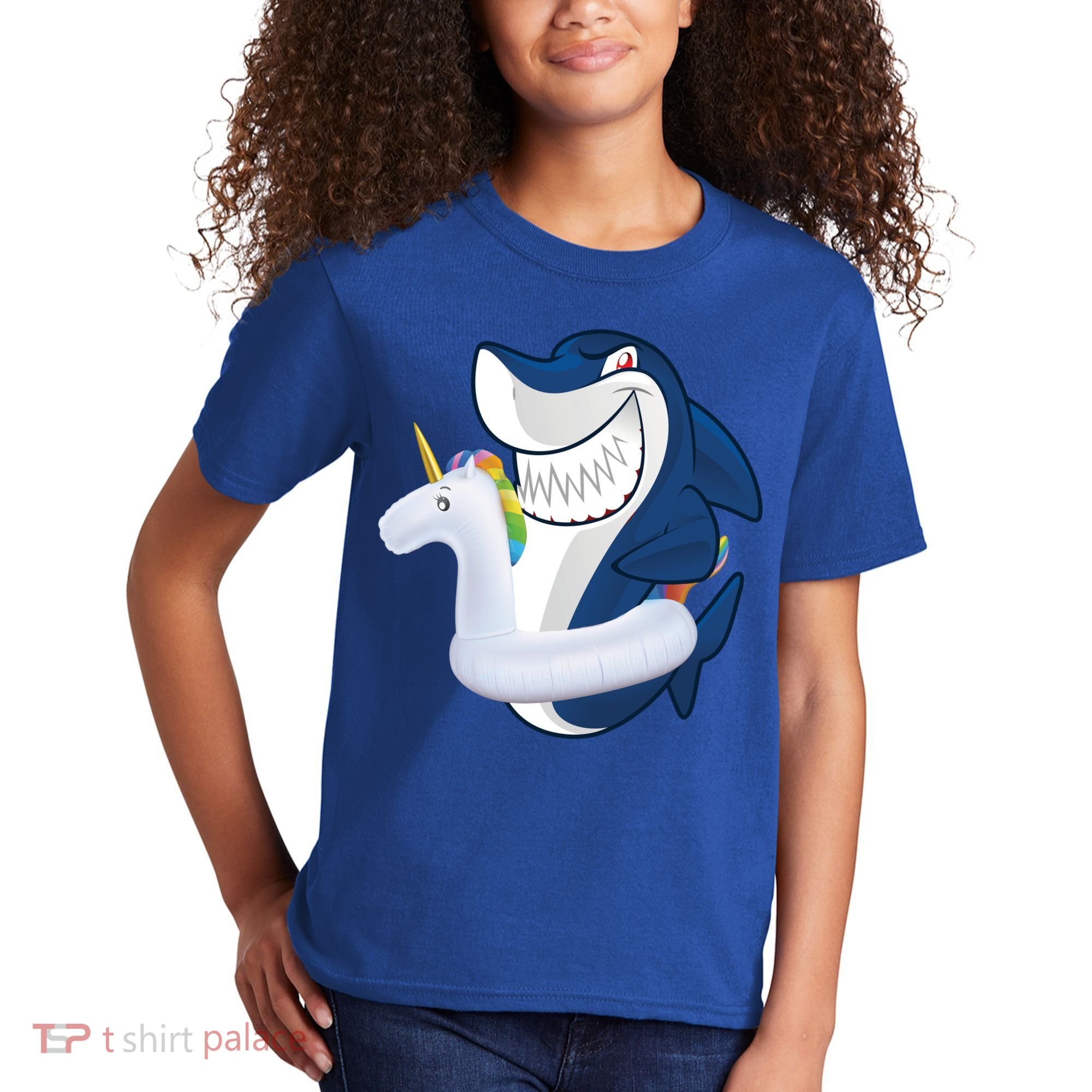 Shark Unicorn Float Pool Party Kids T-Shirt