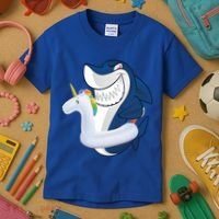 Shark Unicorn Float Pool Party Kids T-Shirt thumb 3
