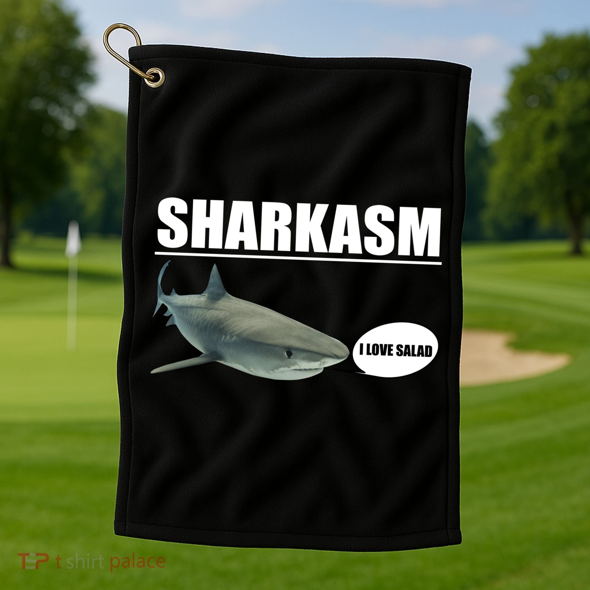 Sharkasm Funny Shark I Love Salad Golf Towel