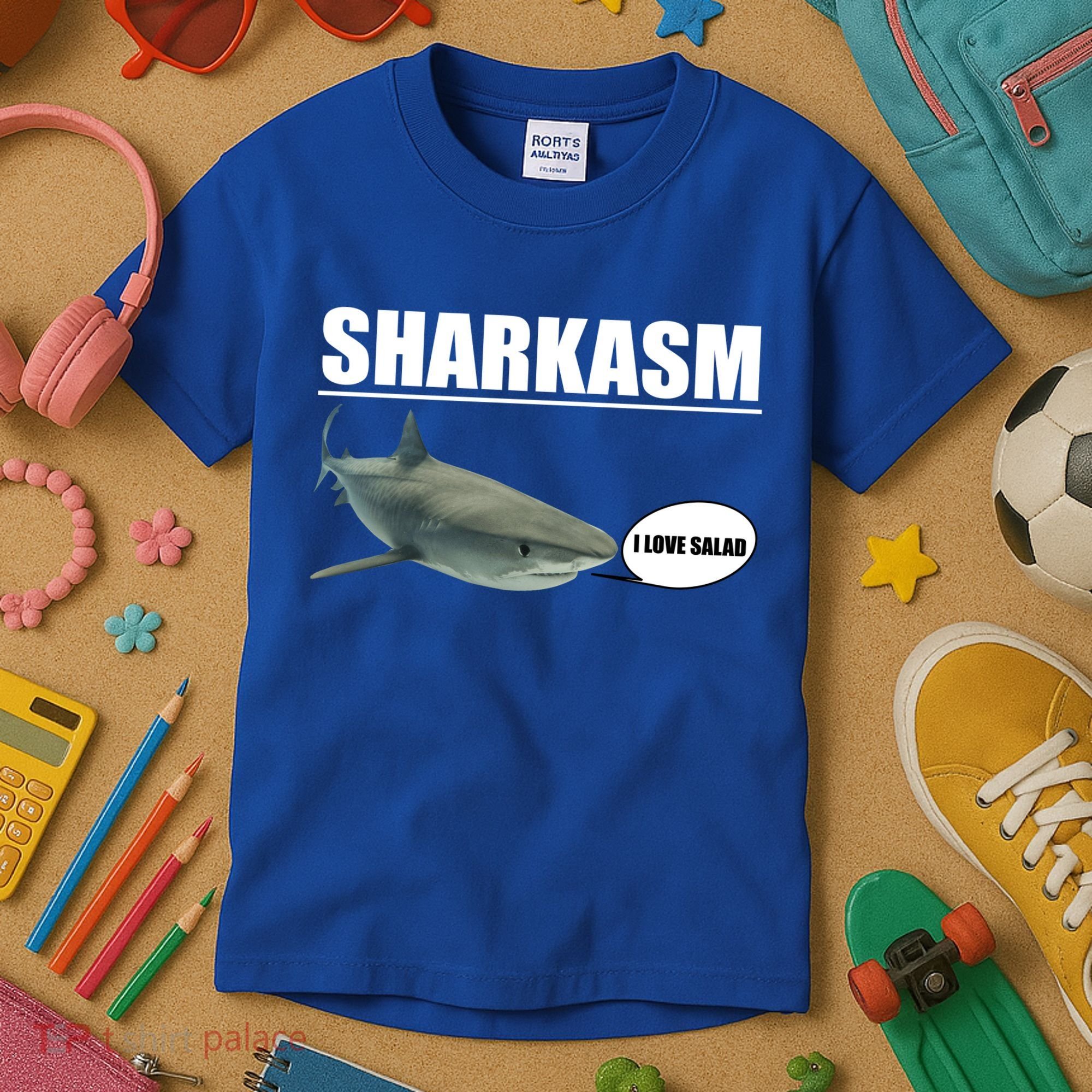 Sharkasm Funny Shark I Love Salad Kids T-Shirt