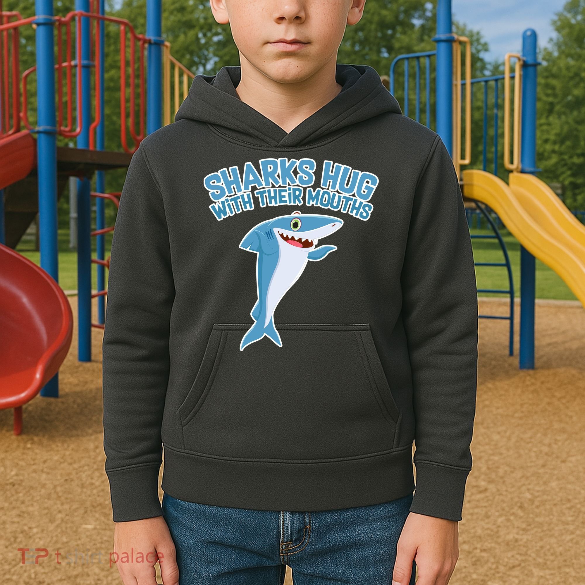 Sharks Hug With Their Mouth Kids Hoodie
