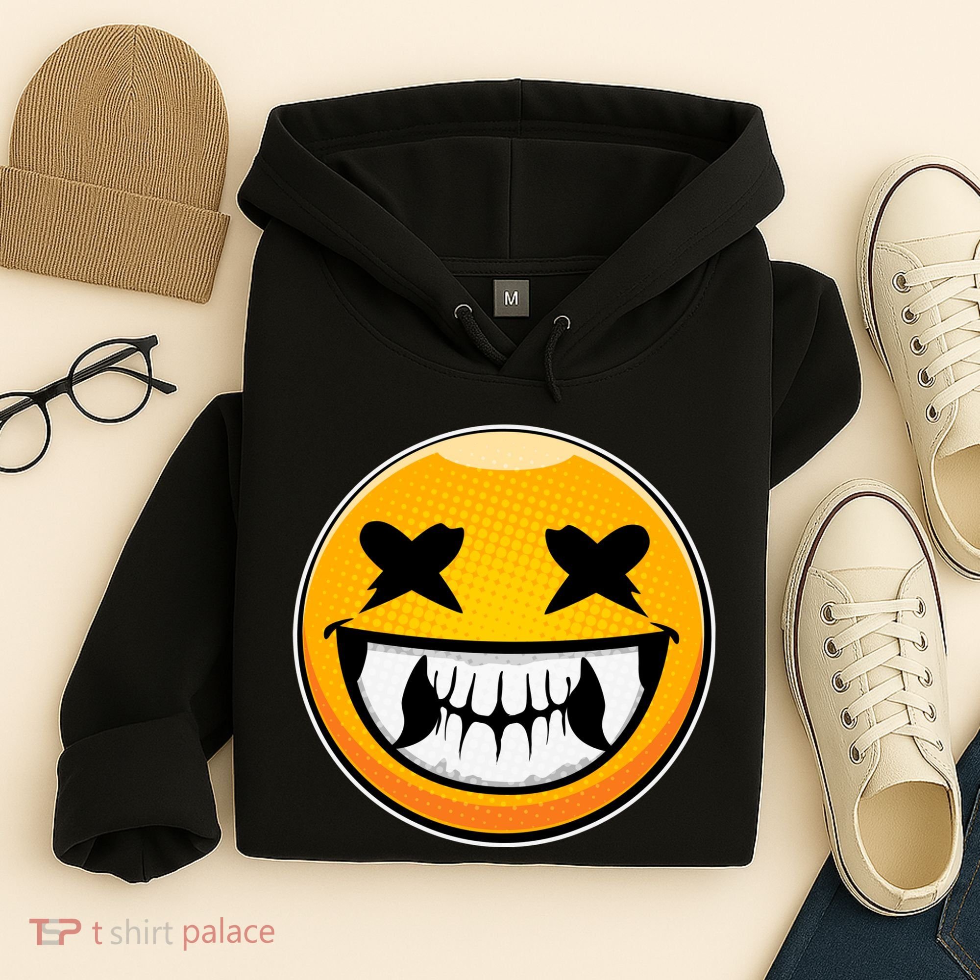 Sharp Toothed Smiley Creepy Emoji Hoodie