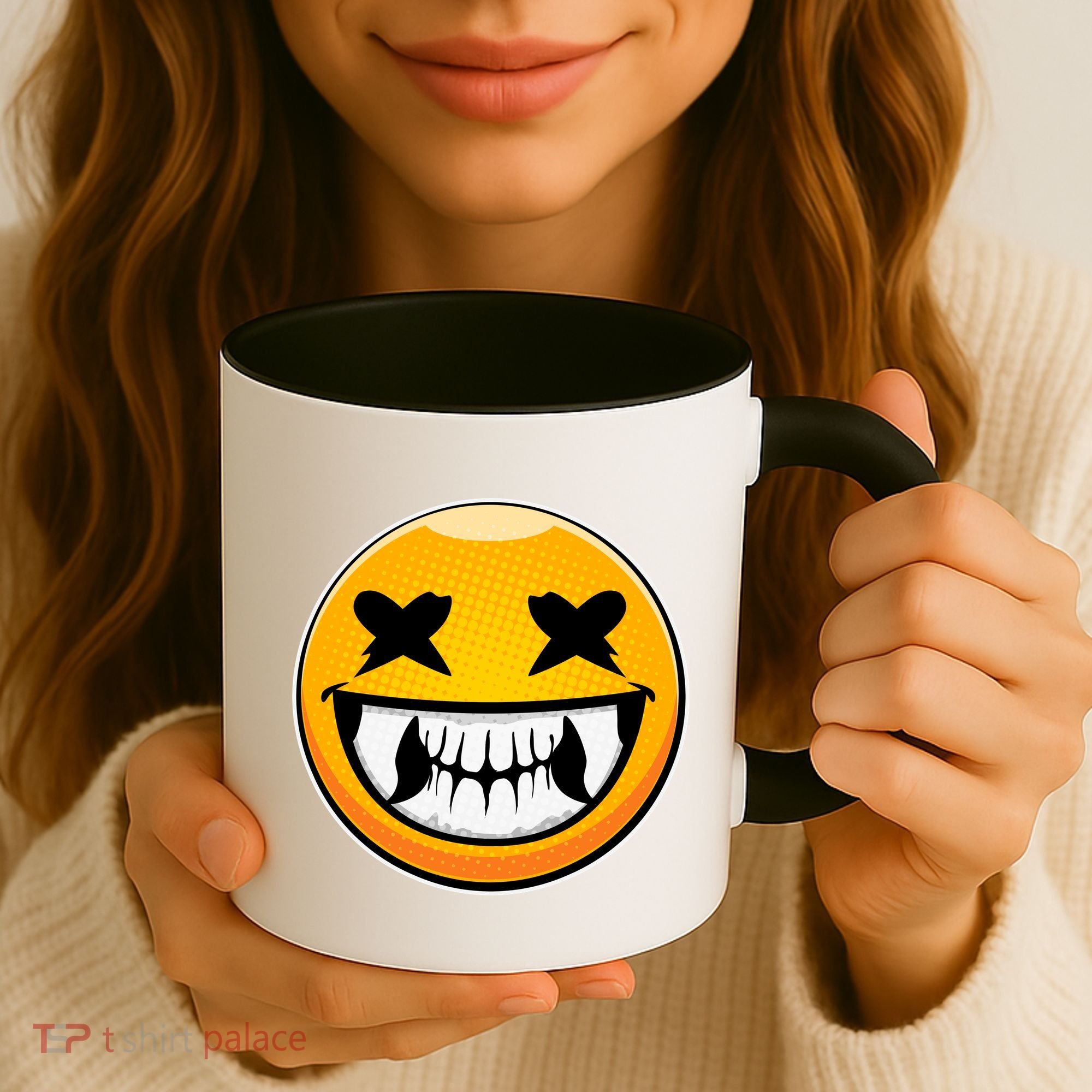 Sharp Toothed Smiley Creepy Emoji Coffee Mug