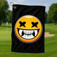 Sharp Toothed Smiley Creepy Emoji Golf Towel thumb 1
