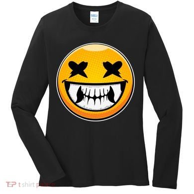 Sharp Toothed Smiley Creepy Emoji Women's Long Sleeve Shirt