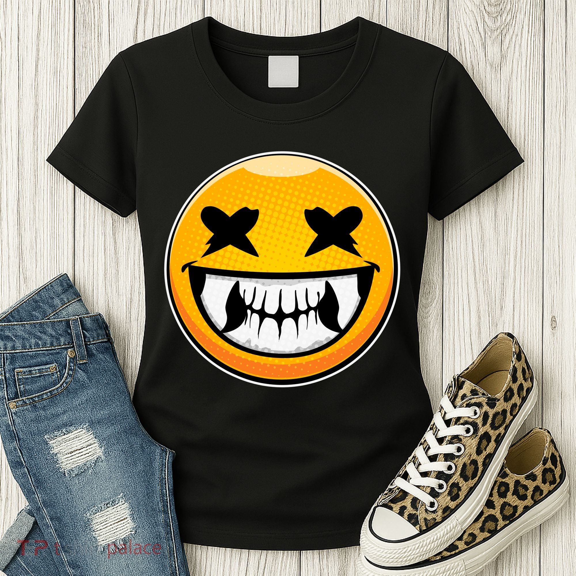 Sharp Toothed Smiley Creepy Emoji Women's T-Shirt