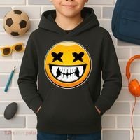 Sharp Toothed Smiley Creepy Emoji Kids Hoodie thumb 2