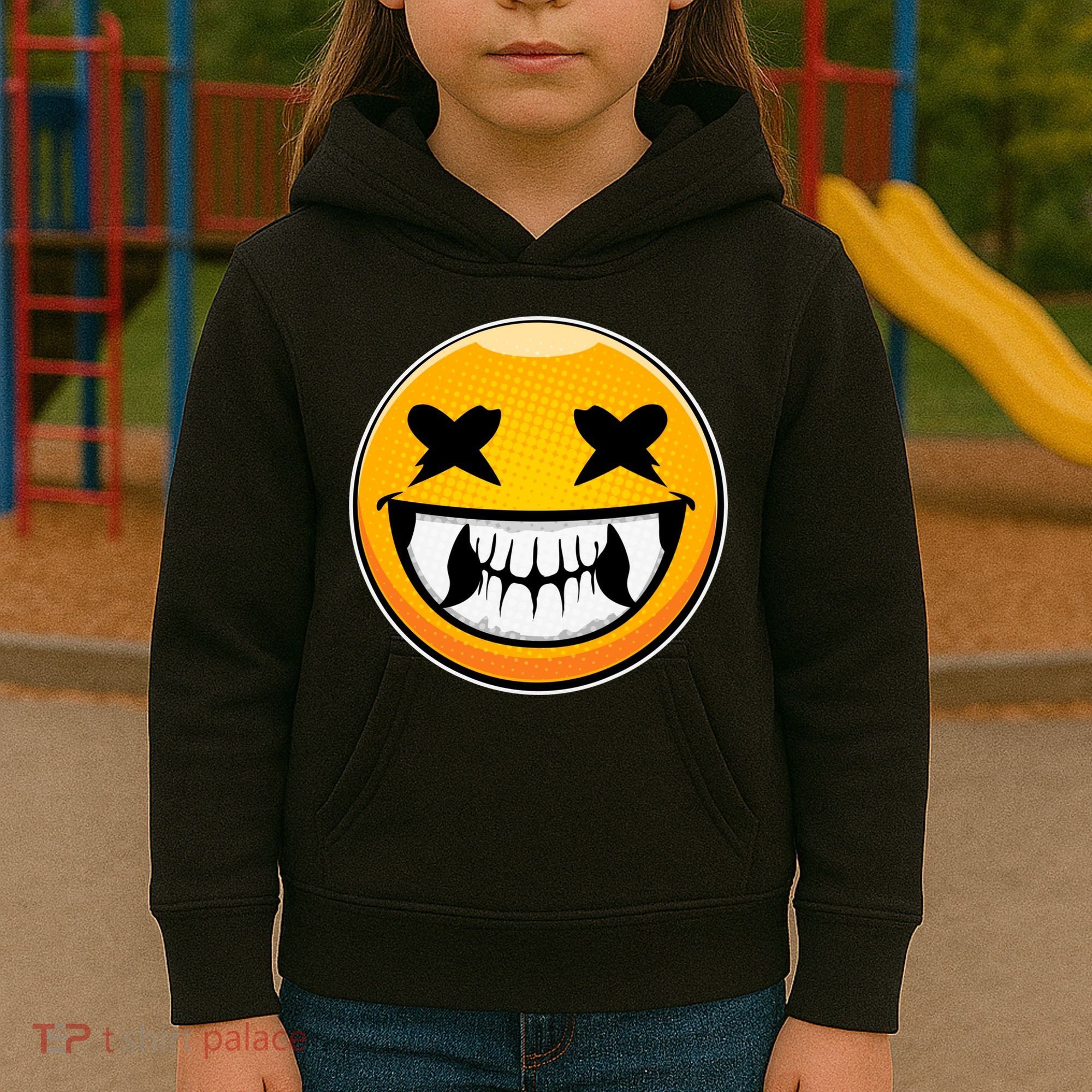 Sharp Toothed Smiley Creepy Emoji Kids Hoodie