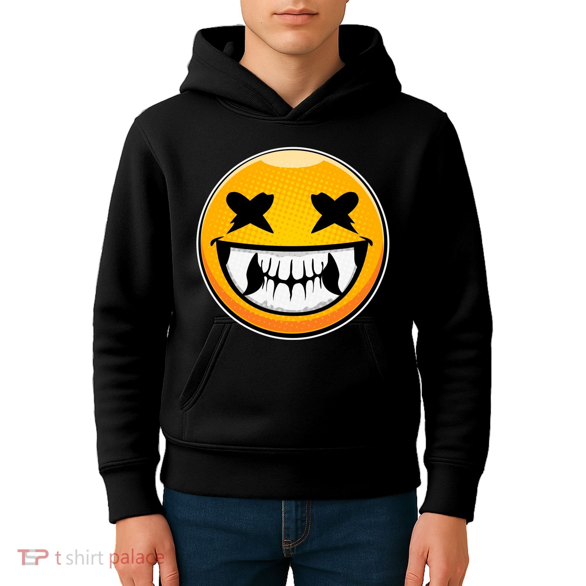 Sharp Toothed Smiley Creepy Emoji Kids Hoodie
