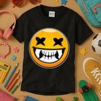 Sharp Toothed Smiley Creepy Emoji Kids T-Shirt thumb 3