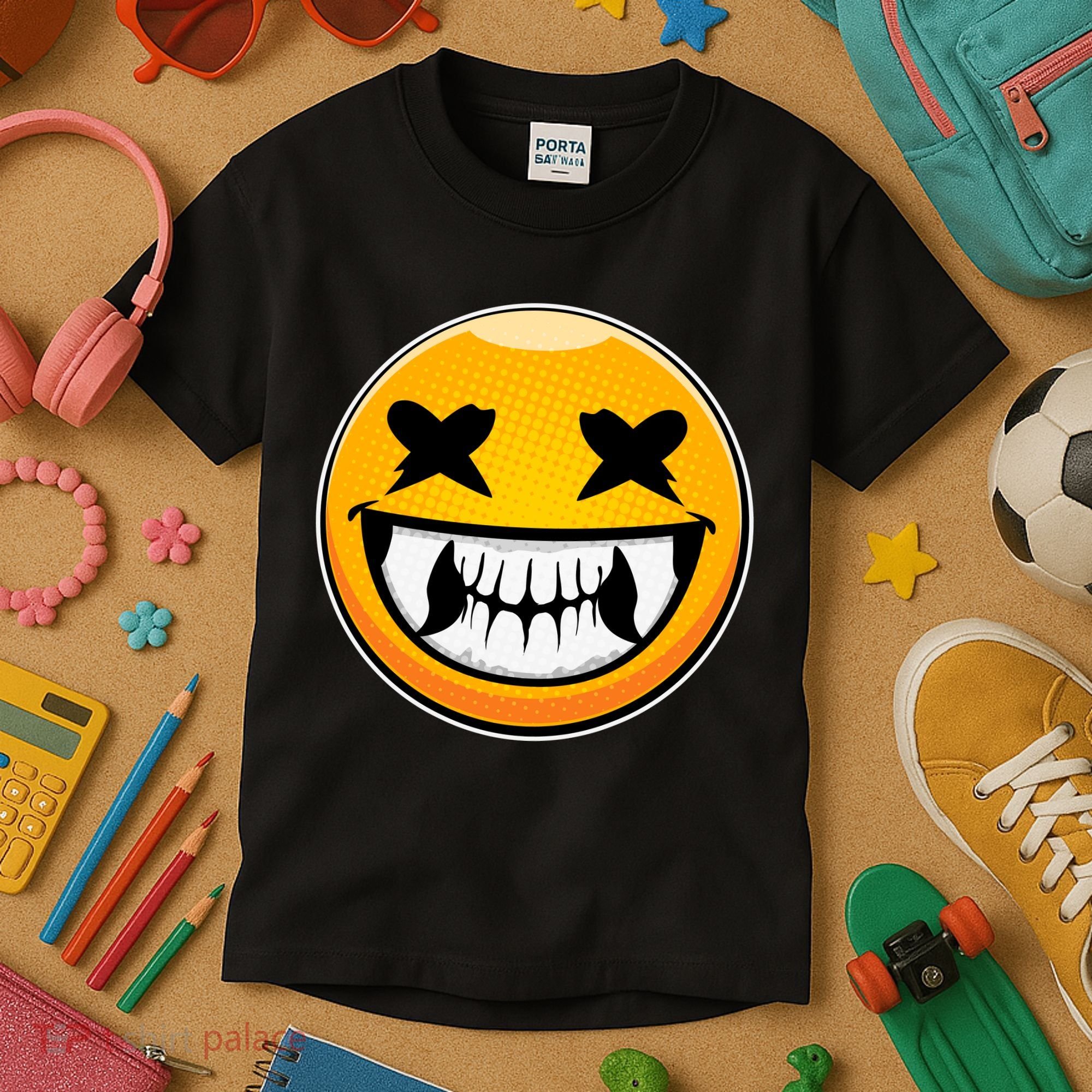 Sharp Toothed Smiley Creepy Emoji Kids T-Shirt