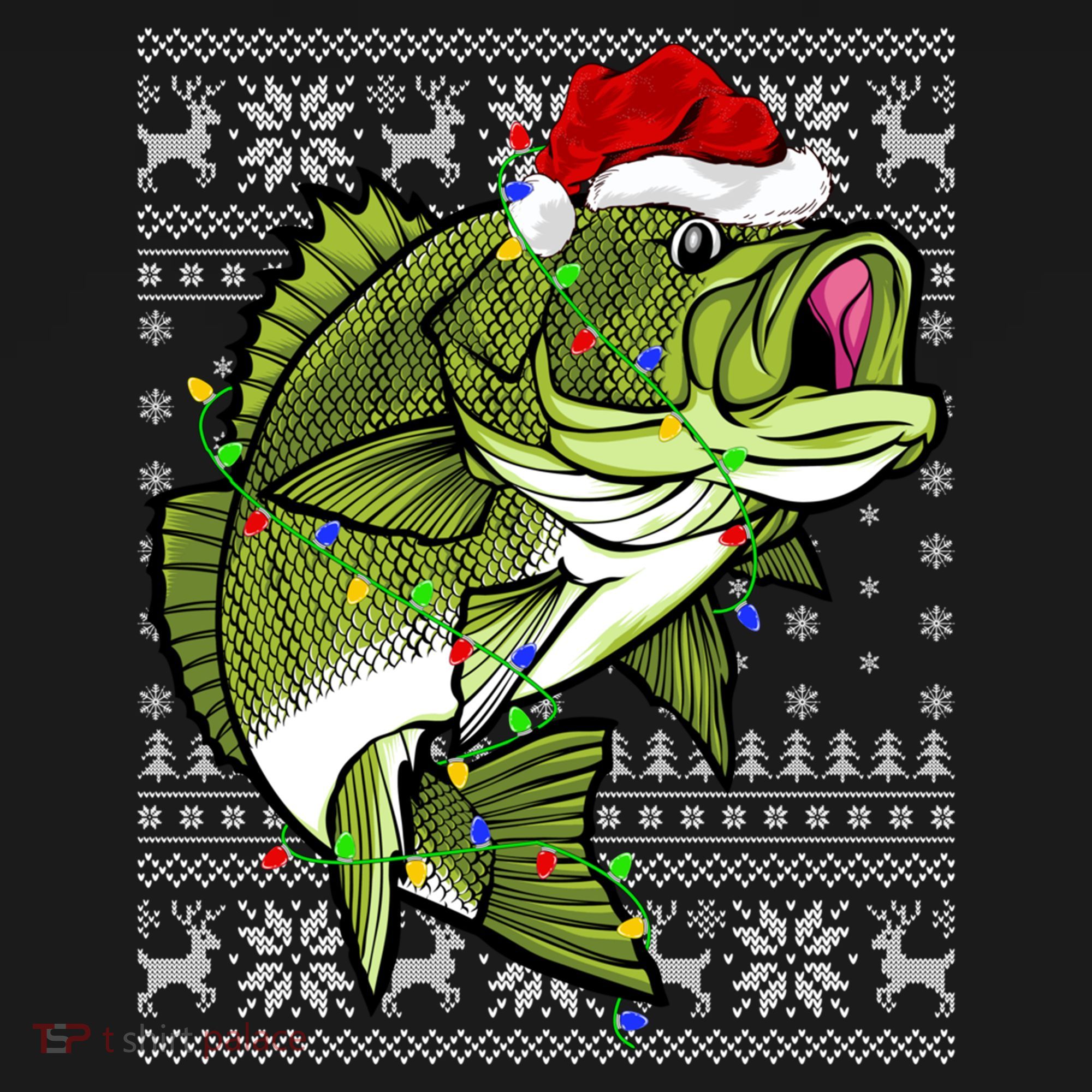 Santa Hat Bass Fish Xmas Lighting Ugly Bass Christmas Gift Women's Hoodie