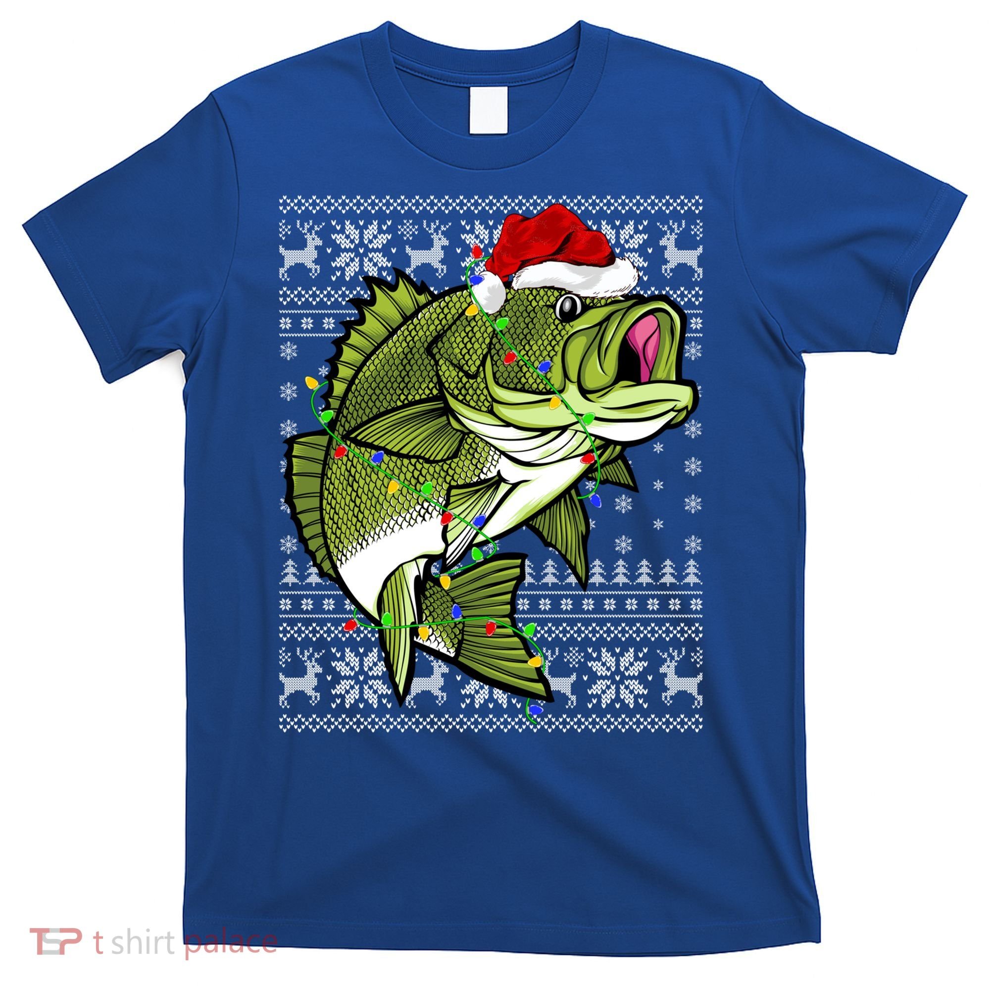 Santa Hat Bass Fish Xmas Lighting Ugly Bass Christmas Gift T-Shirt