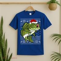 Santa Hat Bass Fish Xmas Lighting Ugly Bass Christmas Gift T-Shirt thumb 2
