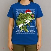 Santa Hat Bass Fish Xmas Lighting Ugly Bass Christmas Gift T-Shirt thumb 4