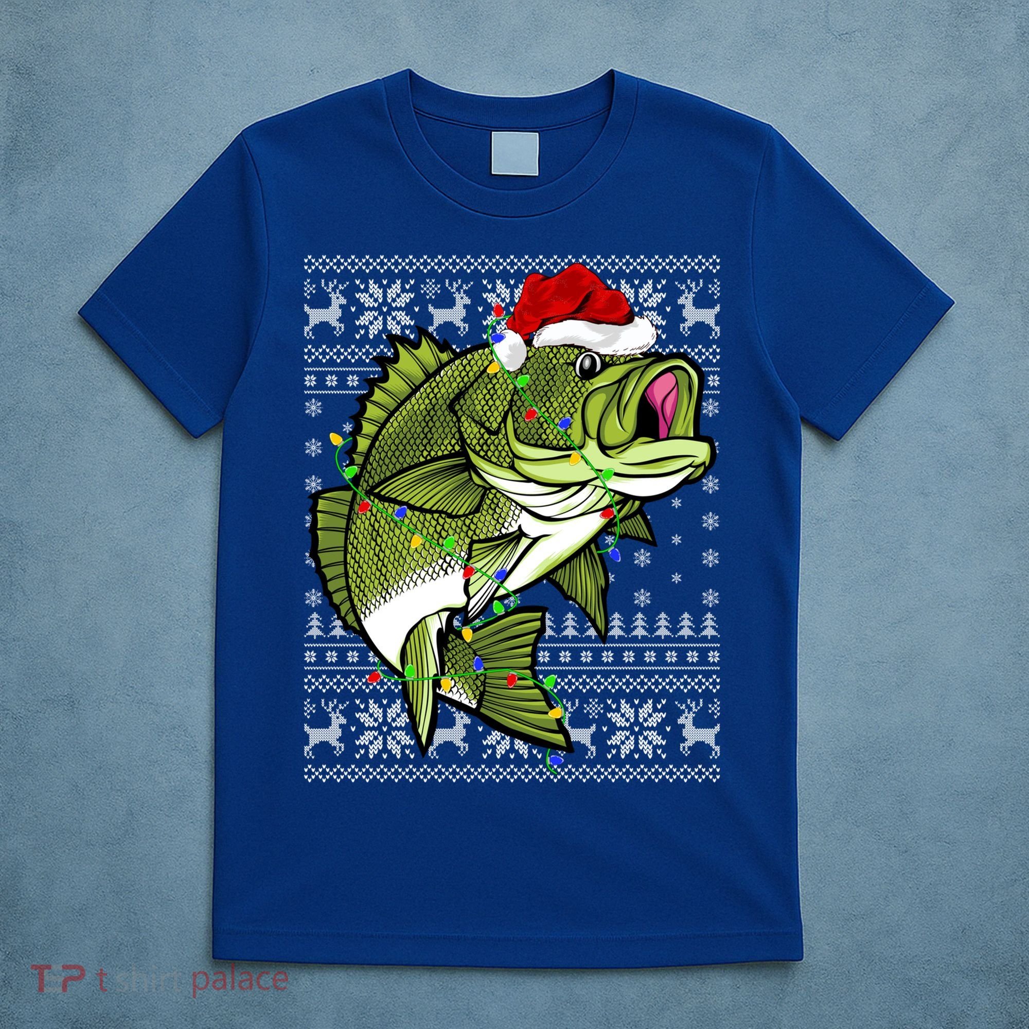 Santa Hat Bass Fish Xmas Lighting Ugly Bass Christmas Gift T-Shirt
