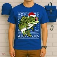 Santa Hat Bass Fish Xmas Lighting Ugly Bass Christmas Gift T-Shirt thumb 6