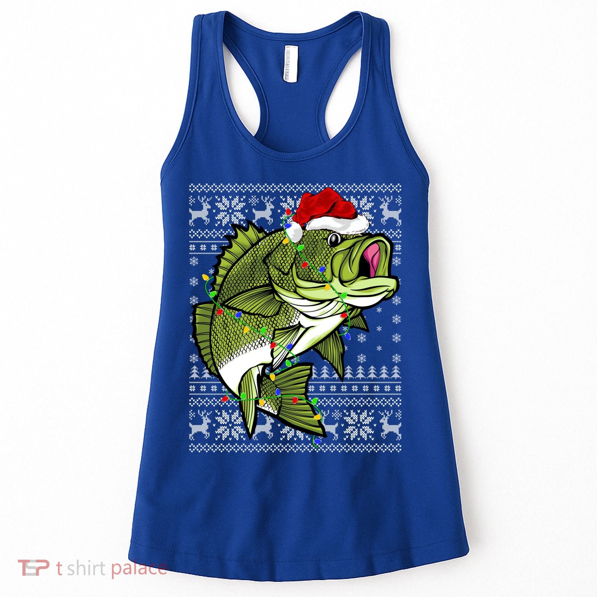 Santa Hat Bass Fish Xmas Lighting Ugly Bass Christmas Gift Women's Tank Top