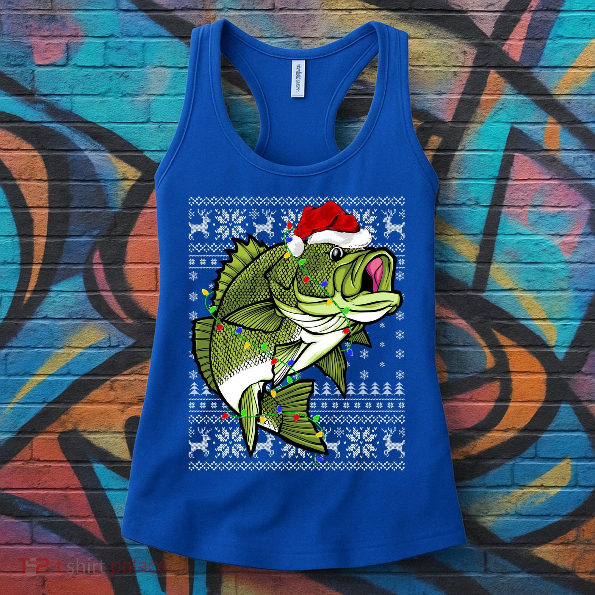 Santa Hat Bass Fish Xmas Lighting Ugly Bass Christmas Gift Women's Tank Top