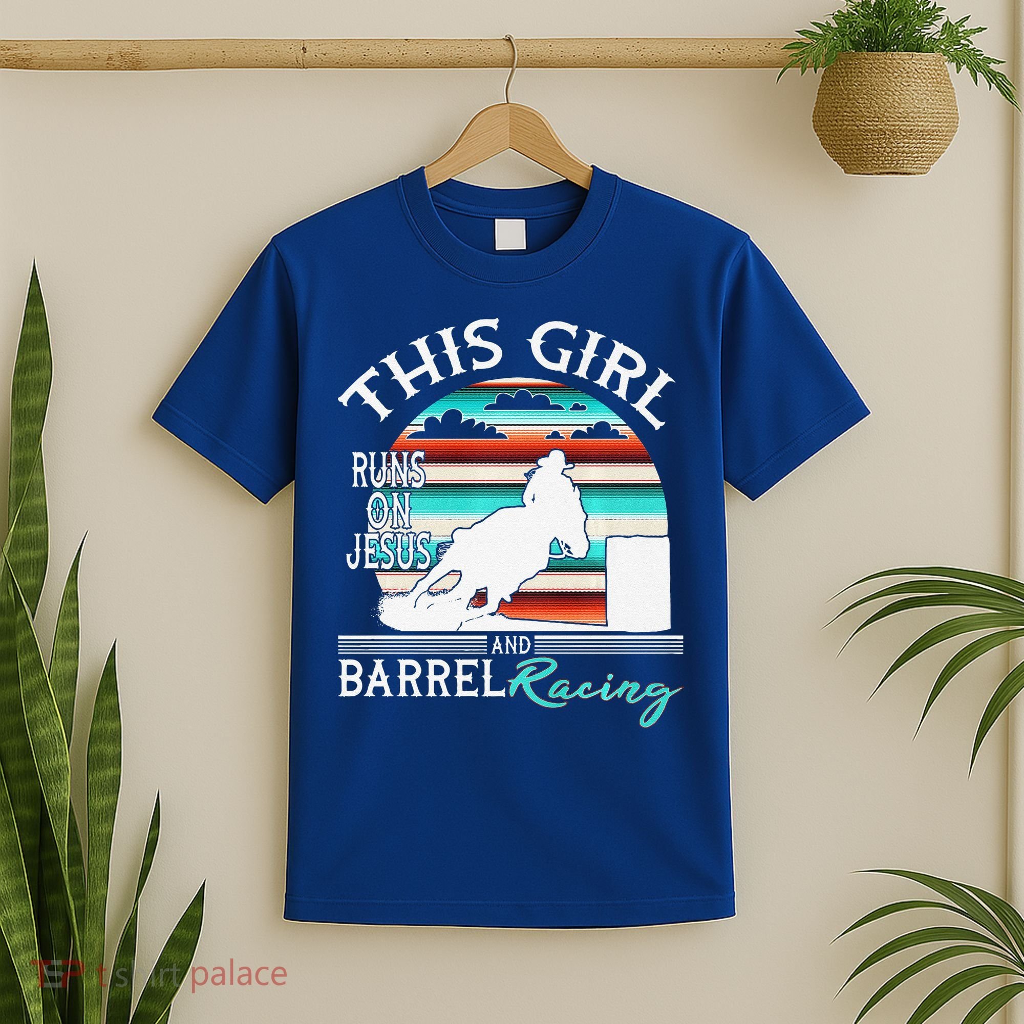 Serape Horse Barrel Racing This Girl Runs On Jesus Rodeo Premium T-Shirt