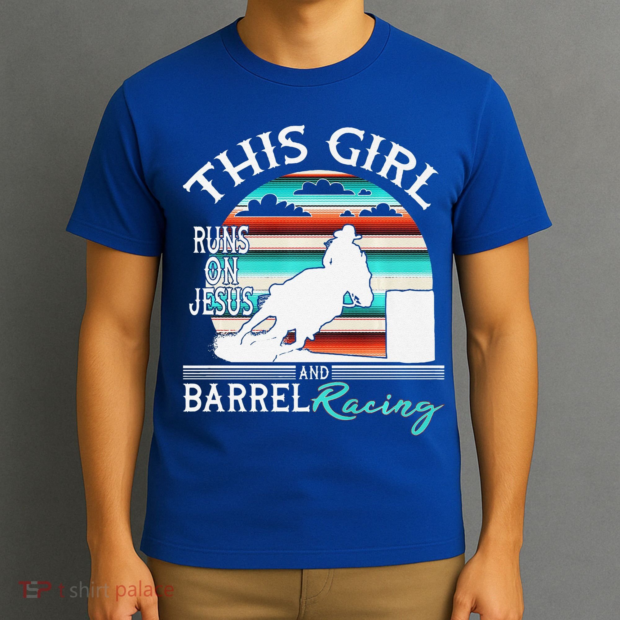 Serape Horse Barrel Racing This Girl Runs On Jesus Rodeo Premium T-Shirt