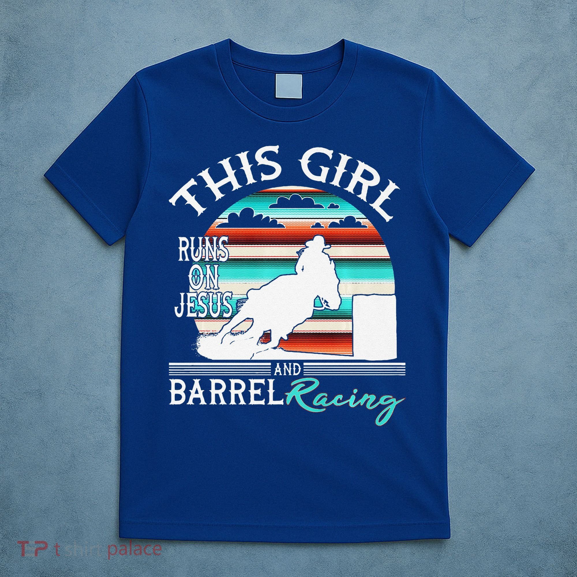 Serape Horse Barrel Racing This Girl Runs On Jesus Rodeo Premium T-Shirt
