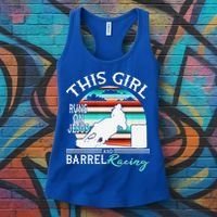 Serape Horse Barrel Racing This Girl Runs On Jesus Rodeo Premium Women's Tank Top thumb 3