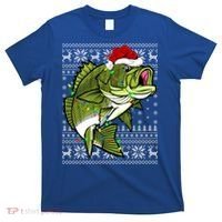 Santa Hat Bass Fish Xmas Lighting Ugly Bass Christmas Funny Gift T-Shirt thumb 0
