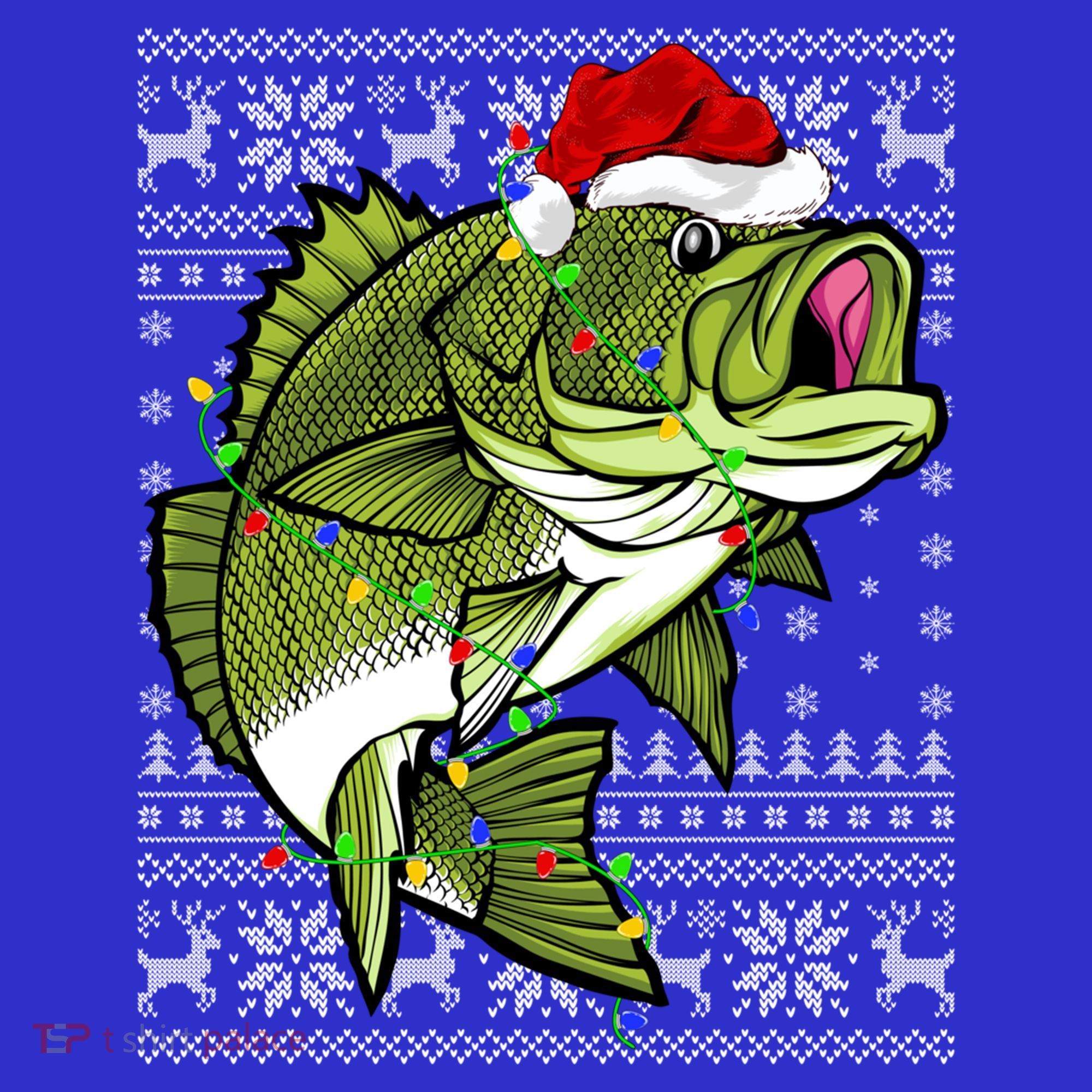 Santa Hat Bass Fish Xmas Lighting Ugly Bass Christmas Funny Gift T-Shirt