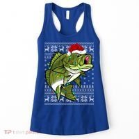 Santa Hat Bass Fish Xmas Lighting Ugly Bass Christmas Funny Gift Women's Tank Top thumb 0