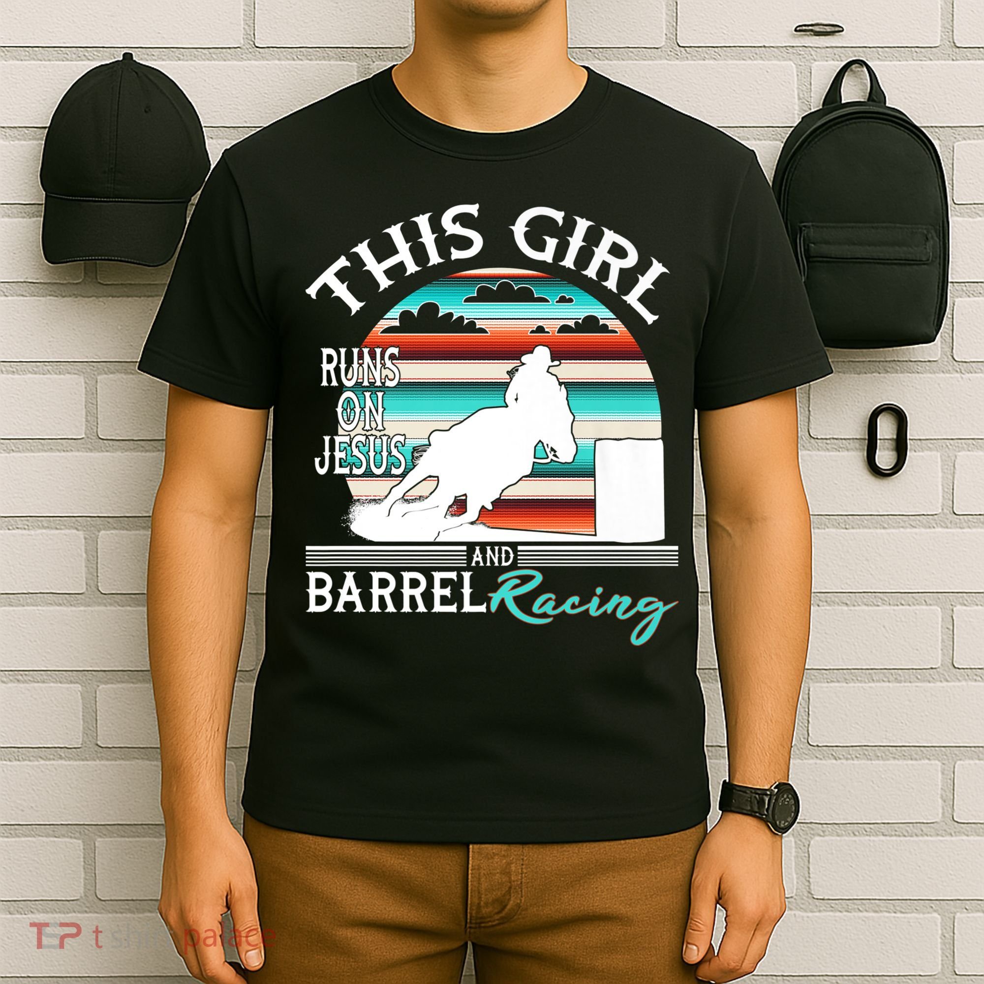 Serape Horse Barrel Racing This Girl Runs On Jesus Rodeo T-Shirt