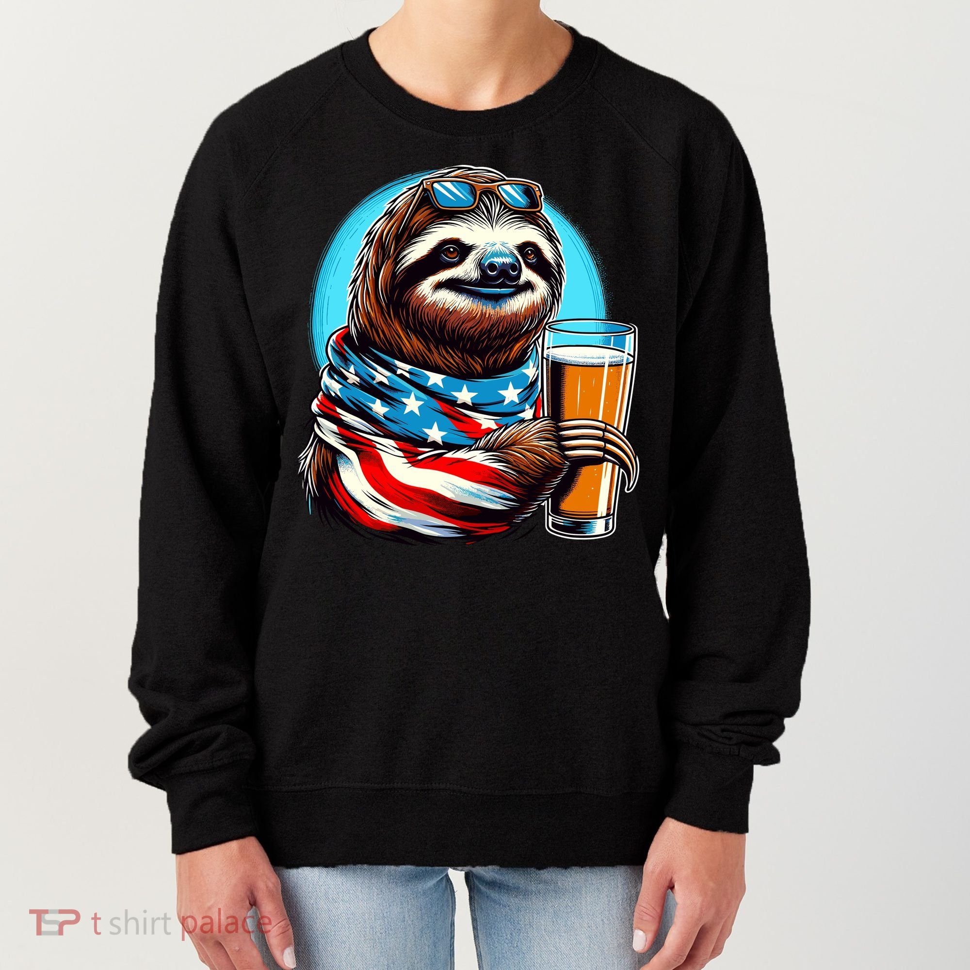 Sloth Holding Beer Usa Flag Women's Sweatshirt