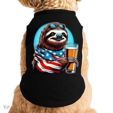Sloth Holding Beer Usa Flag Doggie Tank
