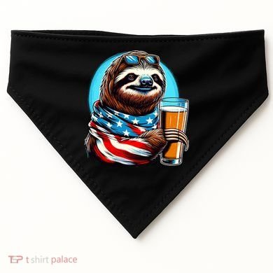Sloth Holding Beer Usa Flag USA-Made Doggie Bandana