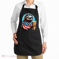Sloth Holding Beer Usa Flag Apron thumb 2