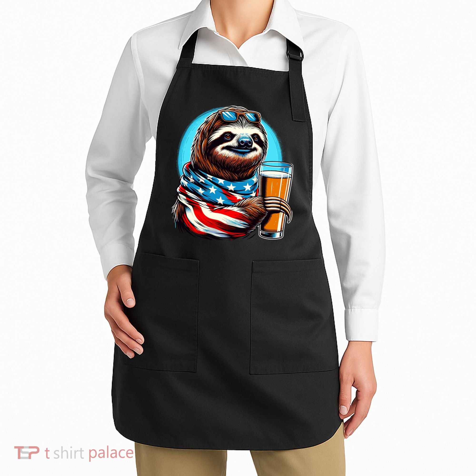 Sloth Holding Beer Usa Flag Apron