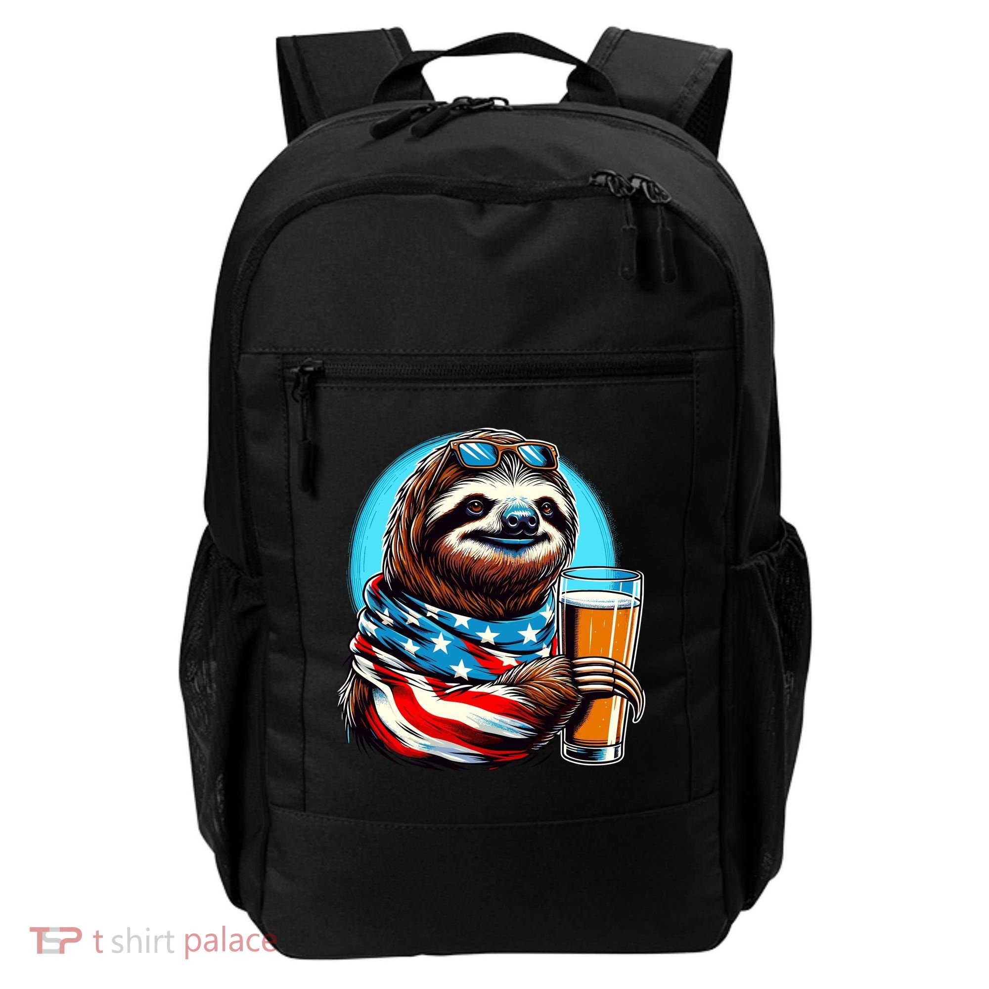 Sloth Holding Beer Usa Flag Backpack