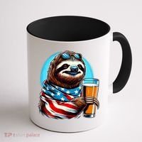 Sloth Holding Beer Usa Flag Coffee Mug thumb 1