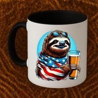 Sloth Holding Beer Usa Flag Coffee Mug thumb 2