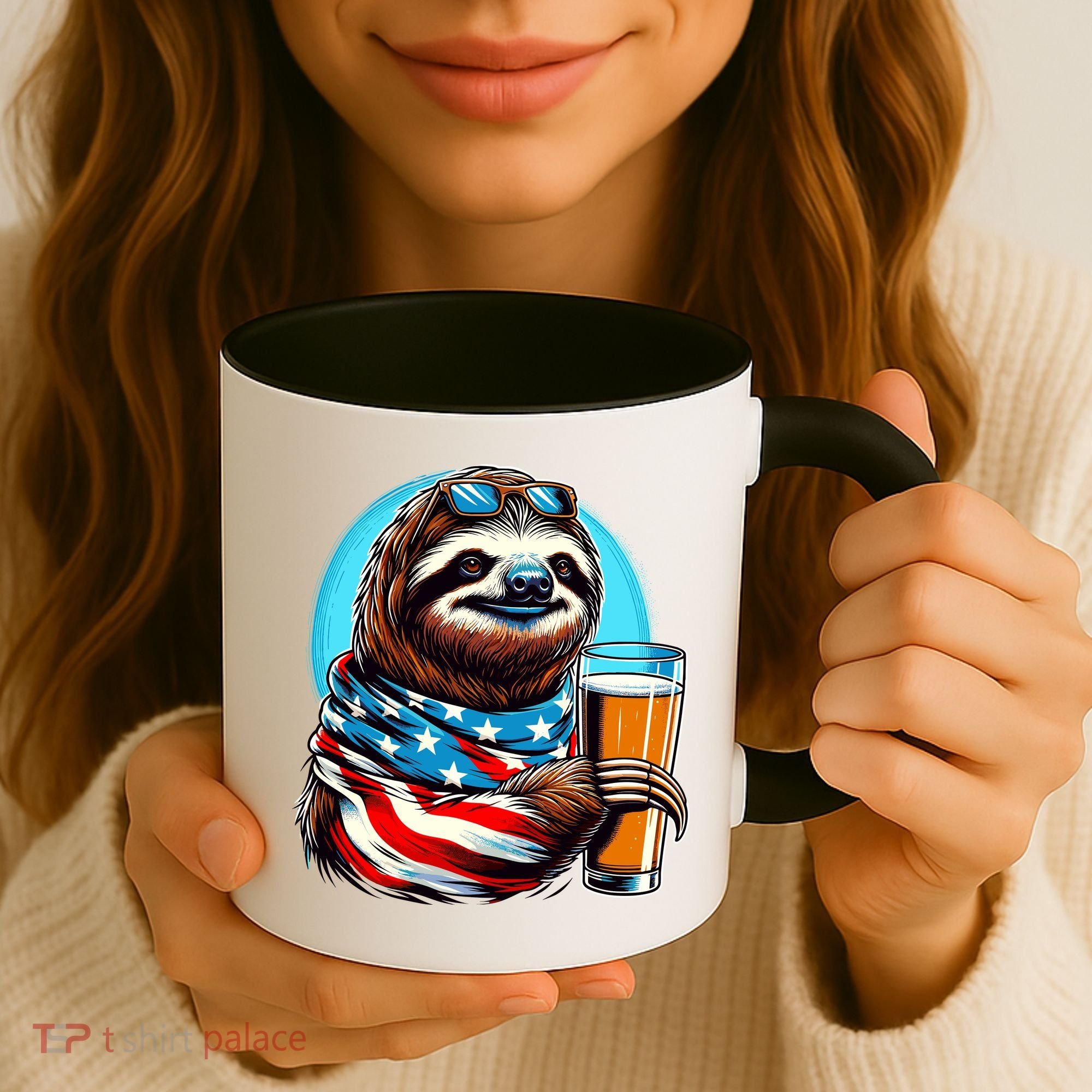 Sloth Holding Beer Usa Flag Coffee Mug