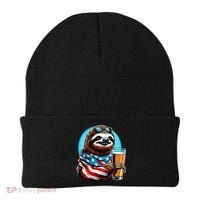 Sloth Holding Beer Usa Flag Beanie thumb 0