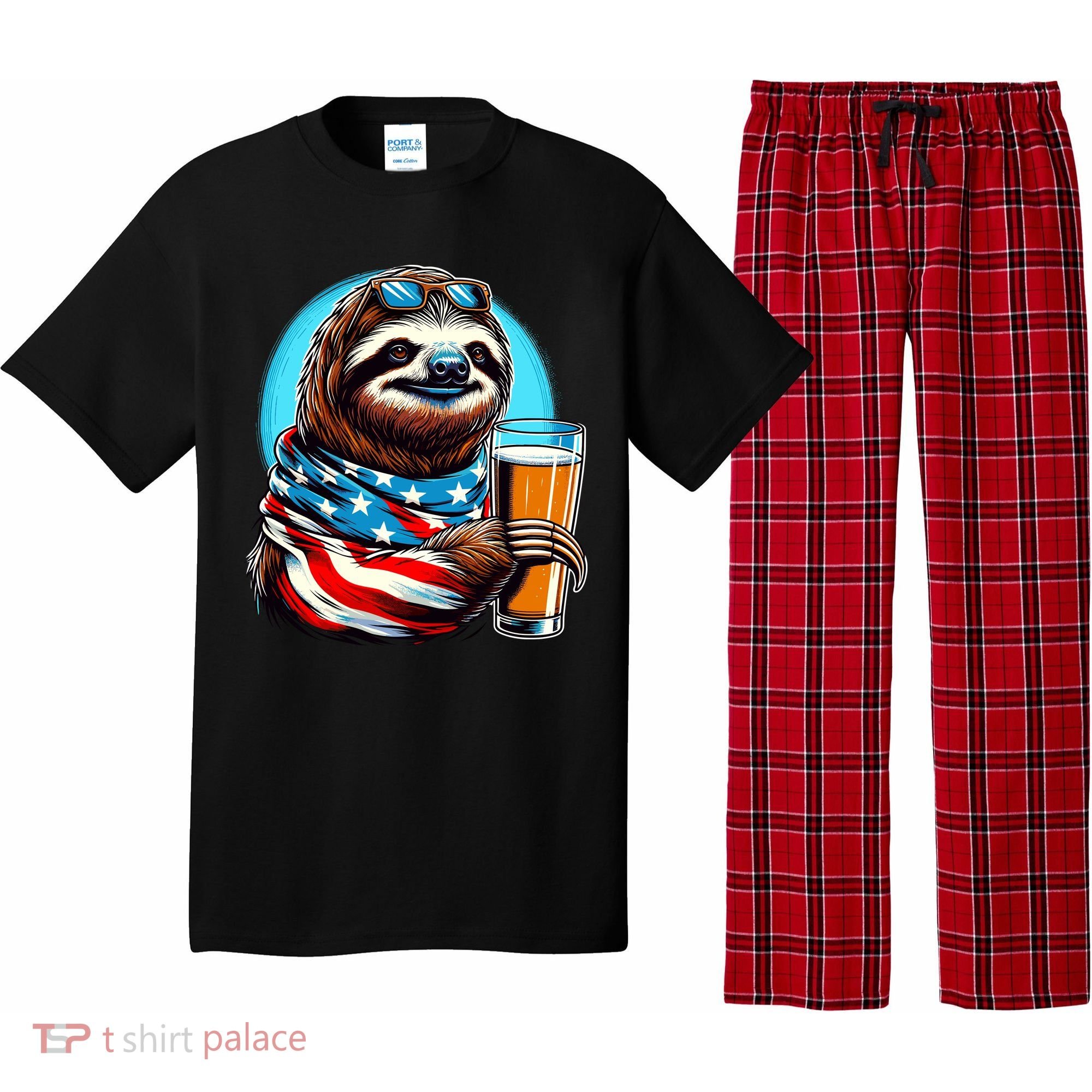 Sloth Holding Beer Usa Flag Pajama Set