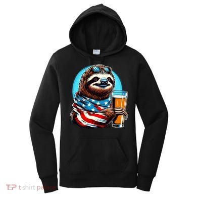 Sloth Holding Beer Usa Flag Women's Hoodie