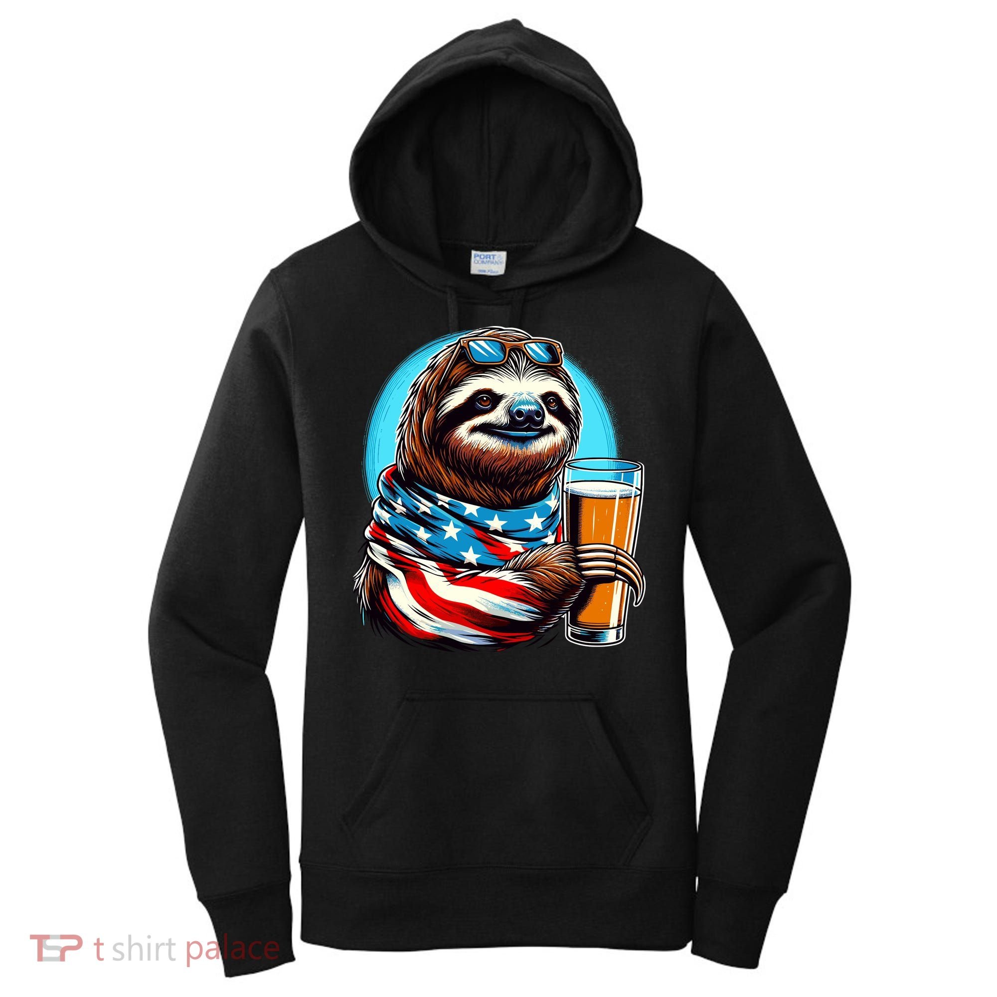 Sloth Holding Beer Usa Flag Women's Hoodie