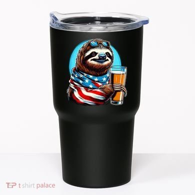 Sloth Holding Beer Usa Flag Tumbler