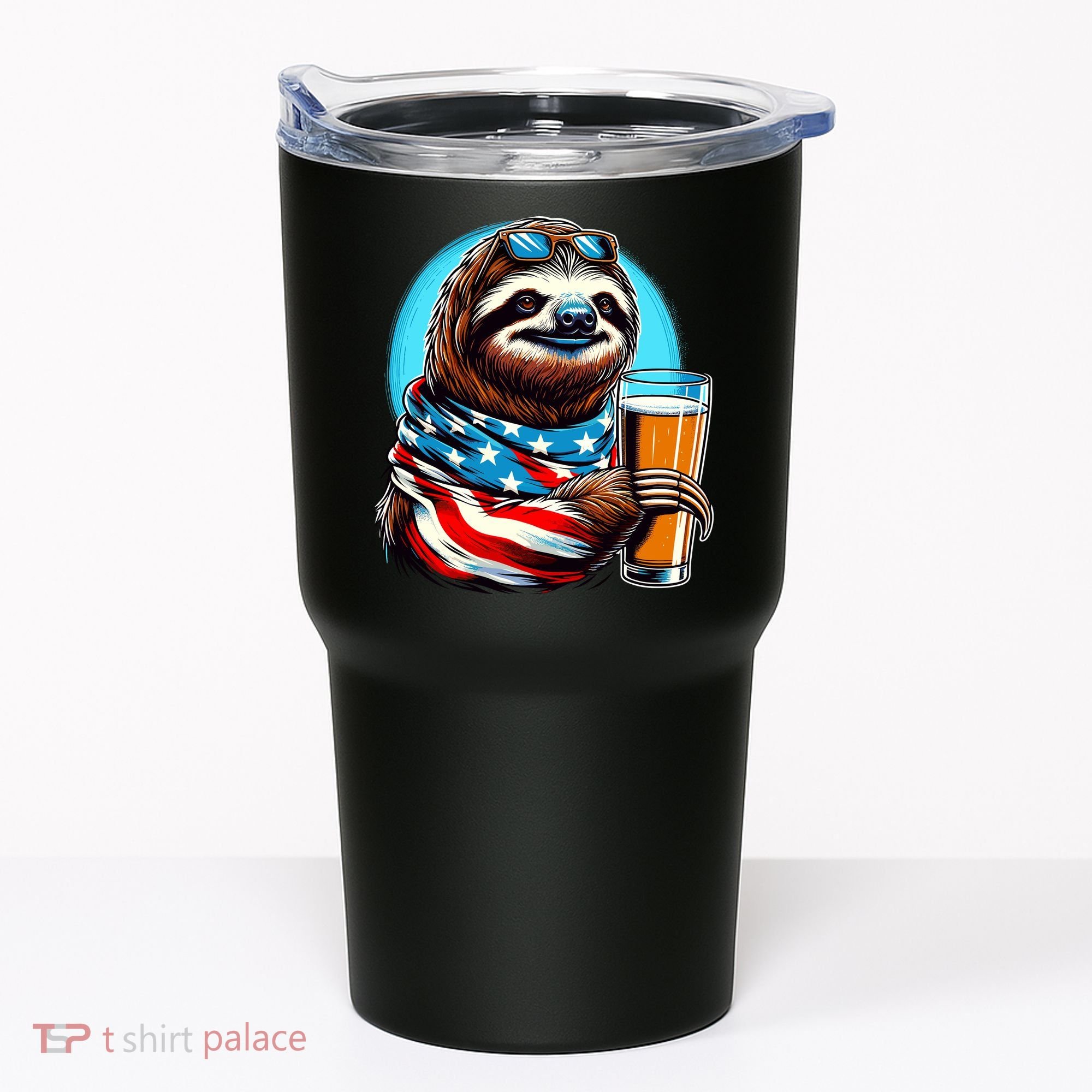 Sloth Holding Beer Usa Flag Tumbler