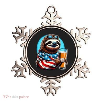 Sloth Holding Beer Usa Flag Ornament