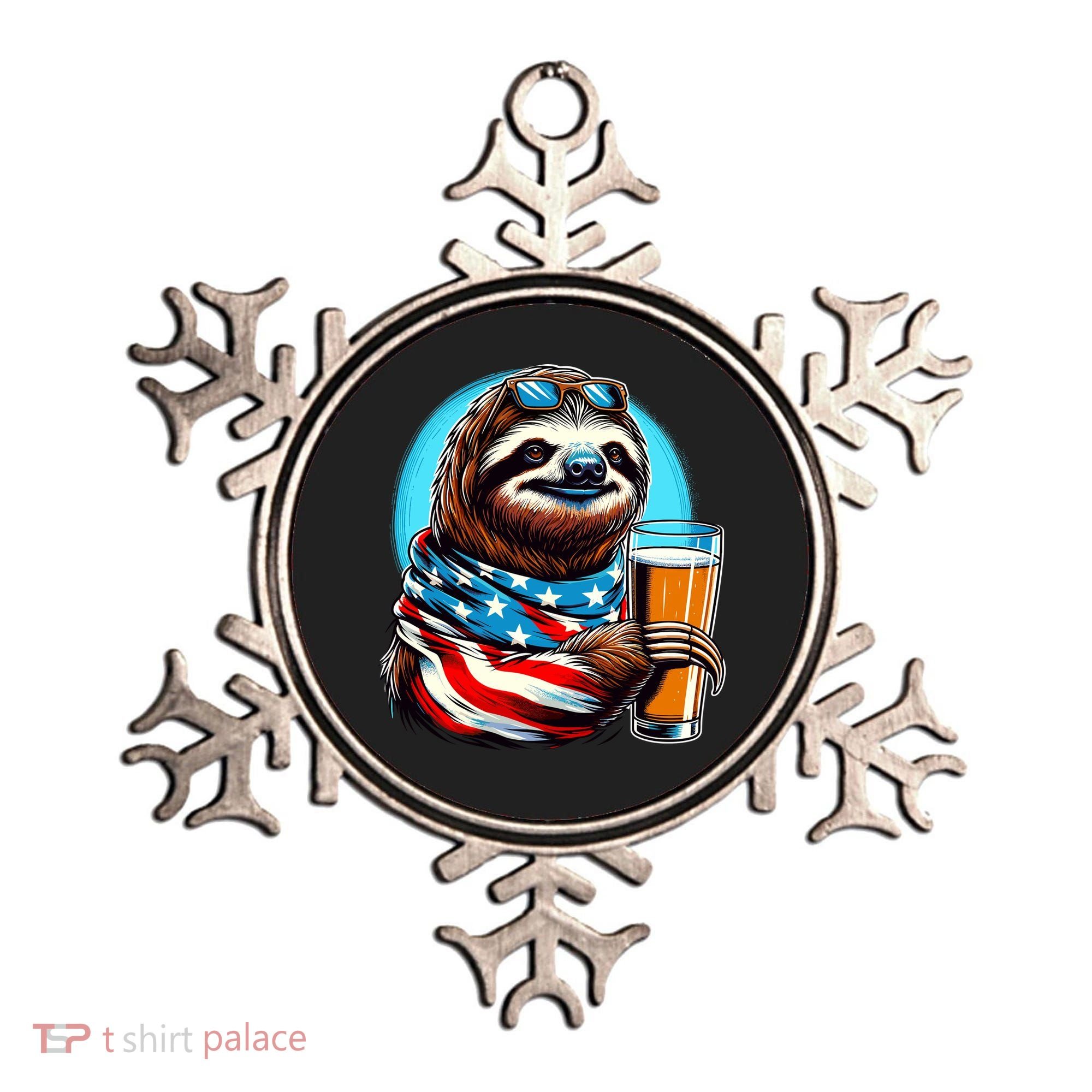 Sloth Holding Beer Usa Flag Ornament