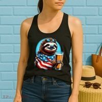 Sloth Holding Beer Usa Flag Women's Tank Top thumb 2