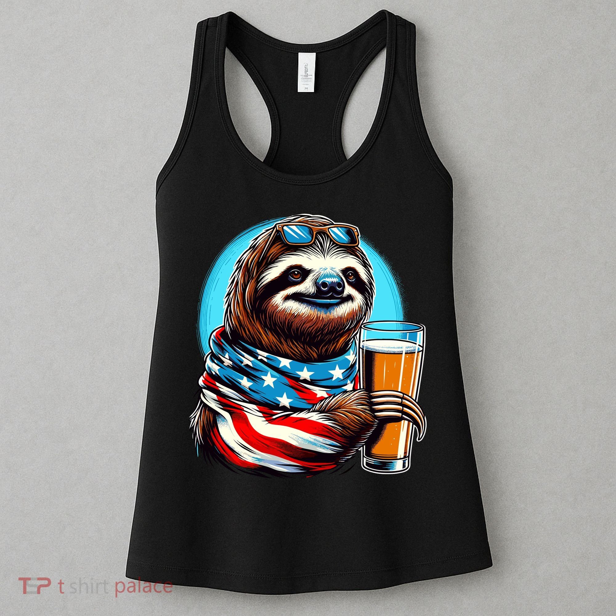 Sloth Holding Beer Usa Flag Women's Tank Top